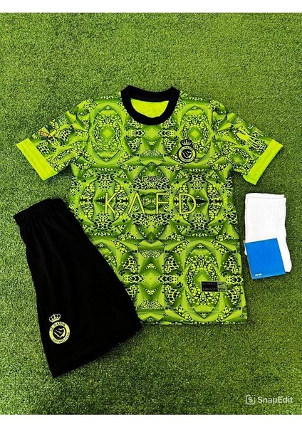 Yeni Sezon 2023/24 Cristiano Ronaldo Yeşil Çocuk Forması 3 Lü Set T-Shirt modelleri