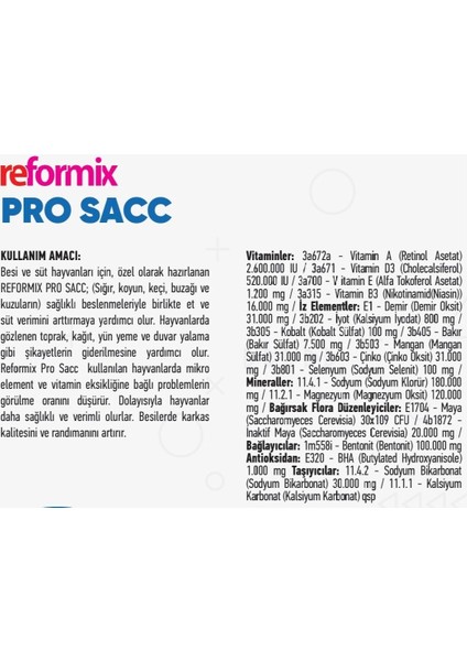 Reformix Pro Sacc Hayvan Süt-Vitamin-Mineral Takviyesi Kova - Kraft modelleri