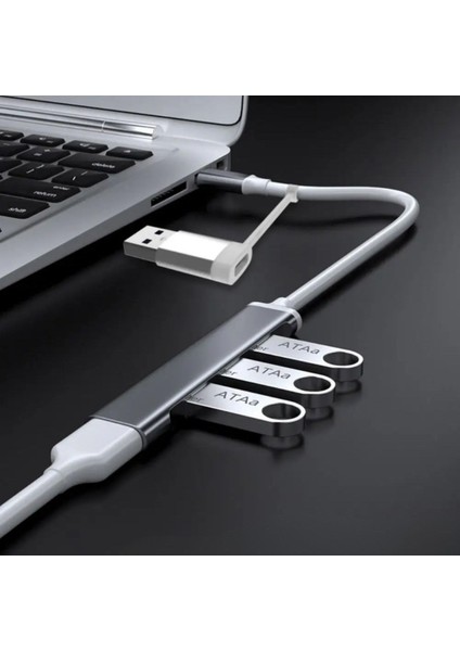 4 Port\'lu Bağlantı Istasyonu Ultra Ince USB Bölücü Pe-C Tipi Çoklu Arayüz Adaptörü Multi USB Çoklayıcı fırsatları