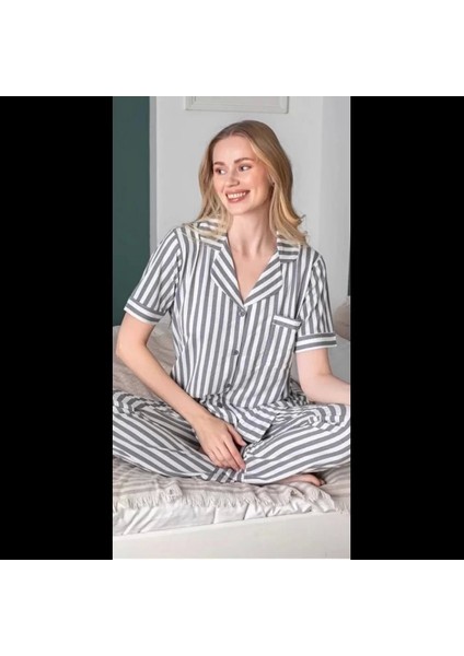 Freshness 103 Çizgili Patlı Kısa Kol Pijama Takımı