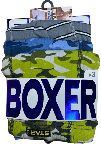 Star 106 Desenli Pamuklu Kemer Likralı 3'lü Boxer