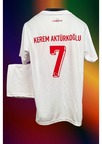 Türkiye Kerem Aktürkoğlu 2024 Beyaz Deplasman Çocuk Forması Forma Şort Çorap