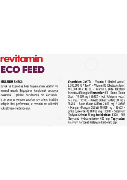 Revitamin Eco Feed Büyük ve Küçükbaş Vitamin Mineral Premiksi Kova-Kraft modelleri