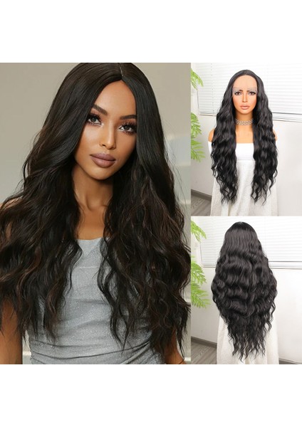 Siyah Su Dalgalı Fiber Sentetik Tül Peruk