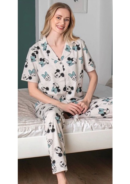 Alissa 6255 Kadın Mickey Mouselu Patlı Pijama Takımı