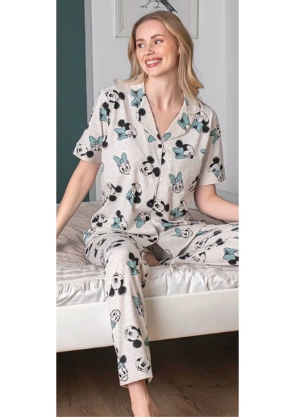 Alissa 6255 Kadın Mickey Mouselu Patlı Pijama Takımı