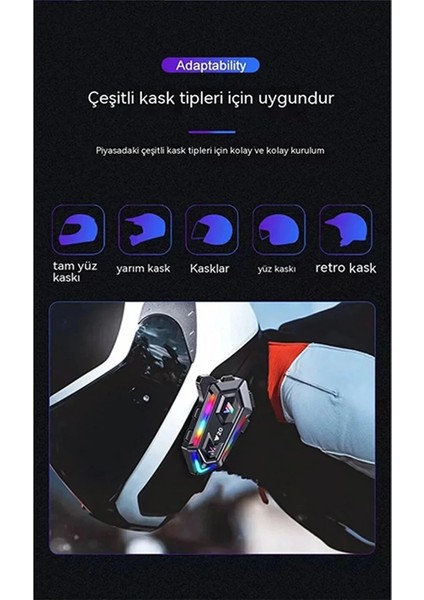 Y20 Motor Kurye Kask Kulaklık Rgb Modlu Bluetooth Motosiklet Kulaklık 5.3 Bluetooth Interkom