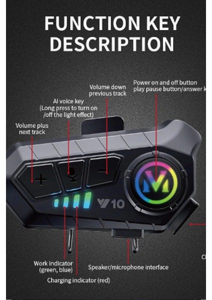 Y10 Kask Kulaklık Bluetooth Motosiklet Kulaklık 5,3 Bluetooth Intercom Motorsiklet Kulaklık
