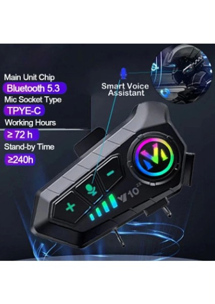 Y10 2x Motosiklet Kask Intercom Çift Eşleşme Rgb Işıklı Bluetooth Kulaklık 5,3