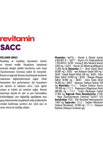 Revitamin Sacc - , Geçiş Döne mleri Hayvan Yem Katkı Kraft-Kova modelleri