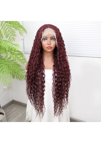 Afro Dalga Kızıl Kahve Fiber Sentetik Tül Peruk