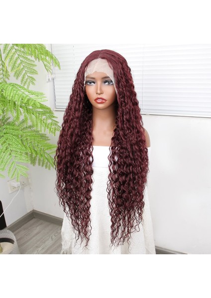 Afro Dalga Kızıl Kahve Fiber Sentetik Tül Peruk modelleri