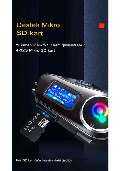Q58-MAX Radyolu 2 Kişi Bağlantılı Bluetooth Kask Kulaklık Ekranlı Fenerli Müzik ve Telsiz Intercom