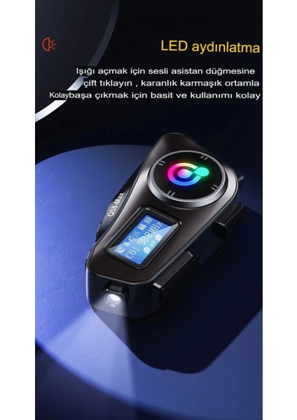Q58-MAX Radyolu 2 Kişi Bağlantılı Bluetooth Kask Kulaklık Ekranlı Fenerli Müzik ve Telsiz Intercom
