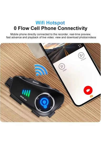 Q28 2x 2 Eşleşmeli Motosiklet Kask Bluetooth Kulaklık 1080P Kamera Su Geçirmez Intercom