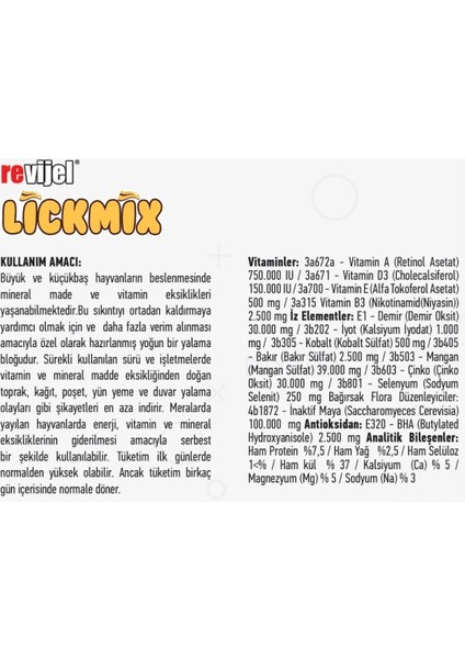 Revitamin Lickmix Iz Mineral Artırıcı Hayvan Premiks Yalama Jeli 4 - 10 - 18 - 25 kg fiyatları