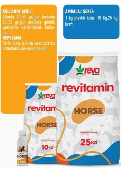 Revitamin Horse Atlar Için Vitamin ve Mineral Takviyeli Hayvan Yem Katkısı 10 kg -25 kg modelleri