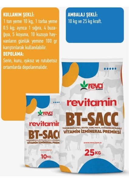Revitamin Bt-Sacc Canlı Maya Almlı Hayvan Yem Katkısı 10 Kg - 25 Kg modelleri