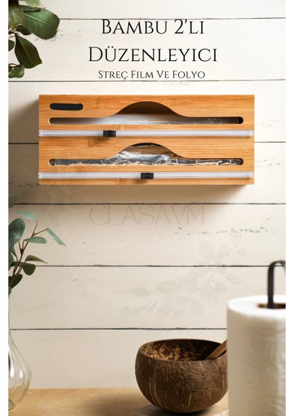 2 Bölme Streç Folyo Kesme Kutusu | Bambu Streç Film Folyo Kesici Düzenleyici