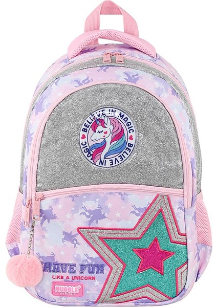 MU-9029 Unicorn Desenli Kız Çocuk Parlak Ilkokul Çantası Pembe
