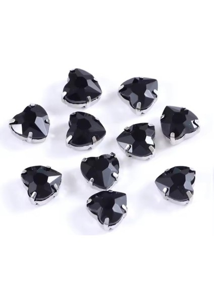 8 mm Kasalı Dikme Siyah Cam Kalp Taş 20 Adet