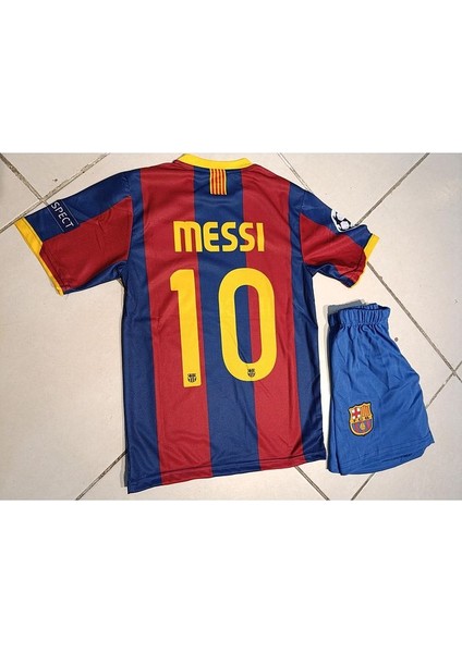 Barcelona Messi 10 Kırmızı Mavi Çocuk Forma 2 Li Set. Forma+Şort