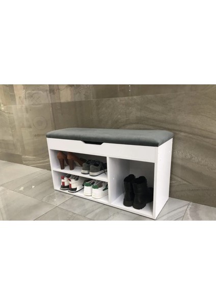 Konfor ve Düzen Bir Arada: Modern Oturaklı Ayakkabılıklı Puf – Şık Beyaz Tasarım modelleri