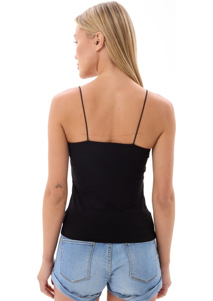 Kadın Siyah Çift Katlı İp Askılı Atlet modelleri