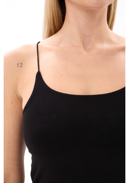 Kadın Siyah Çift Katlı İp Askılı Atlet indirimleri