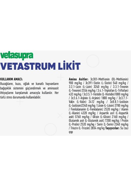 Vetastrum Likit Bagışıklık Sistemi Güçlendirici Yem Katkı Maddesi