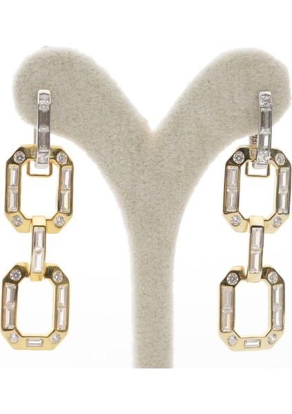 Baget Taşlı Link Gümüş Küpe