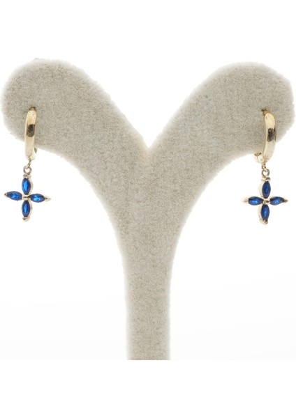 Gold Mavi Çiçek Gümüş Küpe