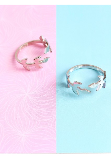 18 Ayar Altın Kaplama Yaprak Tasarım Ikili Serçe Kadın Gümüş Yüzük Doğum Günü Hediye