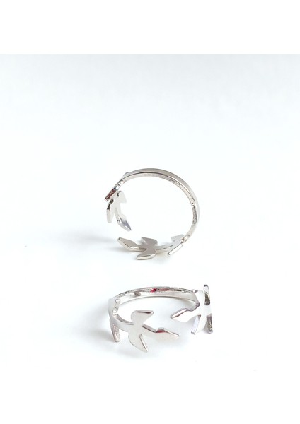 18 Ayar Altın Kaplama Yaprak Tasarım Ikili Serçe Kadın Gümüş Yüzük Doğum Günü Hediye modelleri