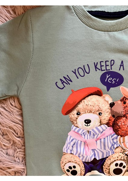 Ayıcıklı Sweatshirt ve Tayt 2li Takım
