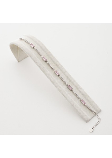 Pembe Baget Taşlı Su Yolu Gümüş Bileklik