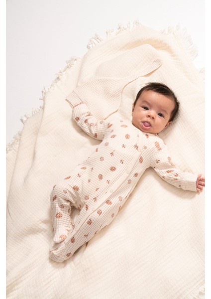 Waffle Kumaş Yaprak Desenli Tulum