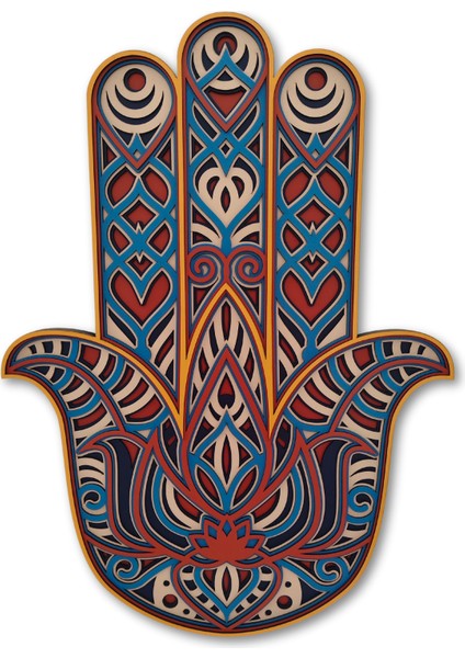 El Yapımı Ahşap Üç Boyutlu Hamsa Fatma Ana Bereket Eli Duvar Süsü