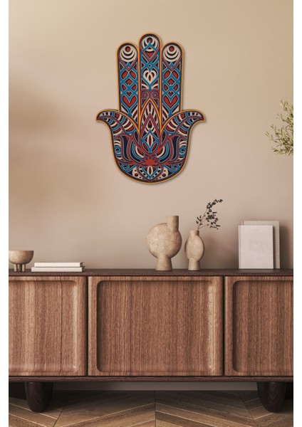 El Yapımı Ahşap Üç Boyutlu Hamsa Fatma Ana Bereket Eli Duvar Süsü