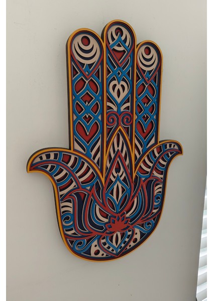 El Yapımı Ahşap Üç Boyutlu Hamsa Fatma Ana Bereket Eli Duvar Süsü