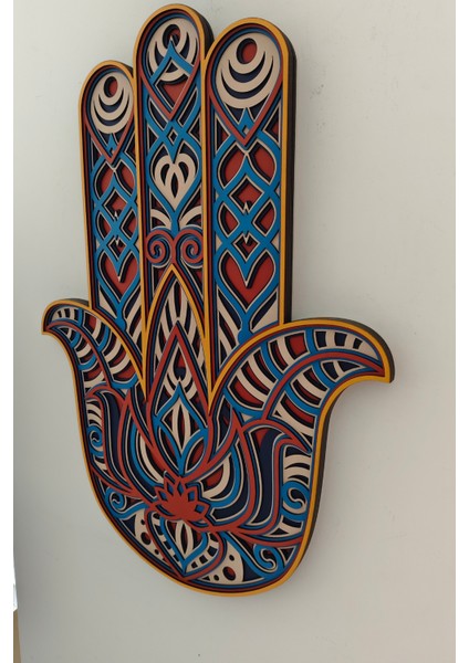 El Yapımı Ahşap Üç Boyutlu Hamsa Fatma Ana Bereket Eli Duvar Süsü
