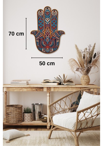 El Yapımı Ahşap Üç Boyutlu Hamsa Fatma Ana Bereket Eli Duvar Süsü