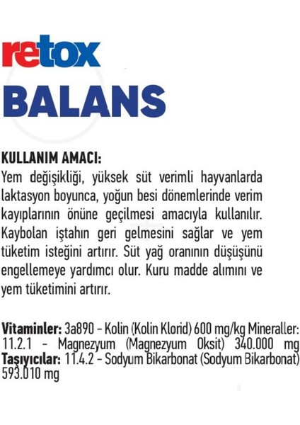 Retox Balans Sodyum Bikarbonat Takviye Yem Katkı 25 kg fiyatları