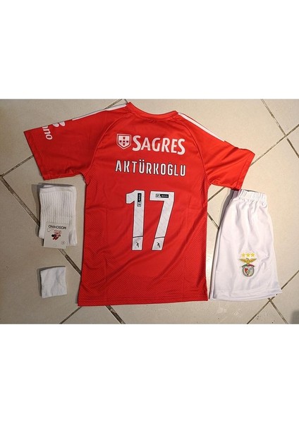 Benfica Kerem Aktürkoğlu Kırmızı 4 Lü Çocuk Futbol Forma. Şort+Forma+Çorap+Bileklik