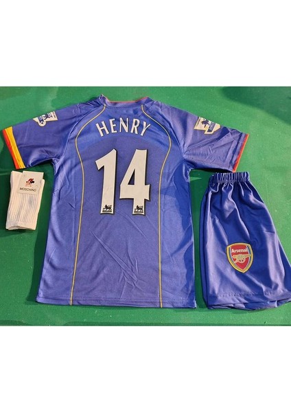 Arsenal Thierry Henry Lacivert Retro Çocuk Forma 3 Lü Set. Forma+Şort+Çorap