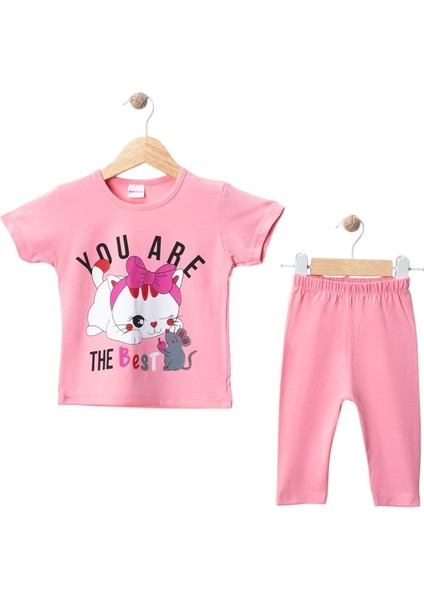 Kız Çocuk Pembe Tişört Taytlı Yazlık Ikili Takım Kız Çocuk Taytlı Tişört Takım