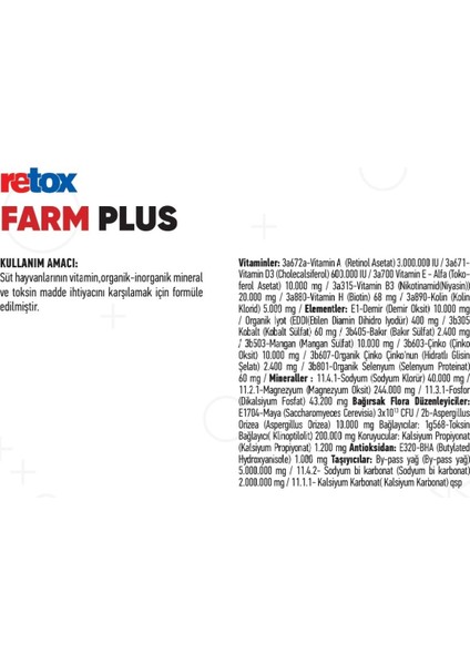 Retox Farm Plus Süt Hayvanlarına Özel By-Pas Içerikli Tamponlayıcı Etkili Premiks 25 kg Kraft modelleri