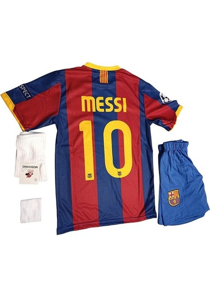 Barcelona Lionel Messi Şampiyonlar Ligi 4 Lü Çocuk Forması Şort+Forma+Bileklik+Çorap