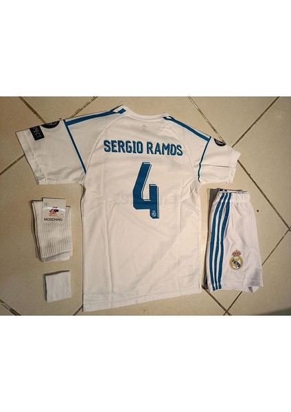 Real Madrid 2018 Cardiff Sergio Ramos Çocuk Forma 4 Lü Set. Forma+Şort+Çorap+Bileklik