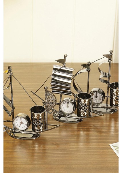 Yelken Modelli Saatli Kalem Kutusu Ofis Dekoru Masa Üstü Dekor fiyatları